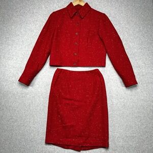 Linda Allard Ellen‎ Tracy Donegal Tweed 2 Piece Blazer Jacket 2P Skirt 4P Suit